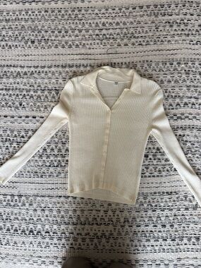 Uniqlo Cream Ribbed Button-Front Cardigan